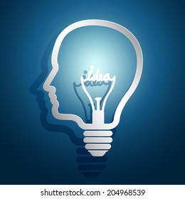head idea concept with light bulbs on blue background