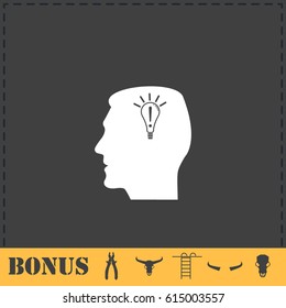Head idea icon flat. Simple vector symbol and bonus icon