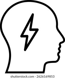 Head with ideas. illustration of idea in human head. a black and white illustration of a head with a lightning bolt 