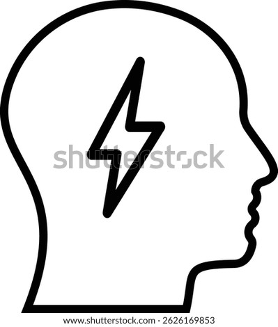 Head with ideas. illustration of idea in human head. a black and white illustration of a head with a lightning bolt 