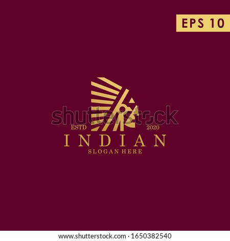 Head Of Indian Apache Logo Design Vector Template With Luxury Gold Colour