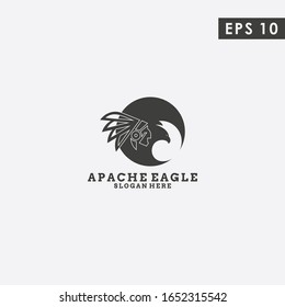 Diseño De Logotipo Moderno Apache Indio Aislado En Plantilla De Vector De Cabeza Águila