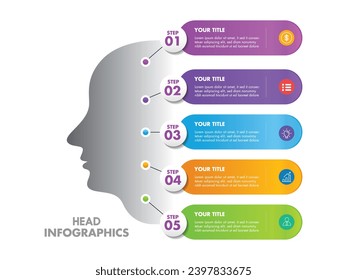 Head infographic template elegant silhouette horizontal tabs