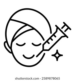 Head with injection icon, symbolizing cosmetic treatments, beauty enhancements, skincare procedures, or aesthetic medicine.