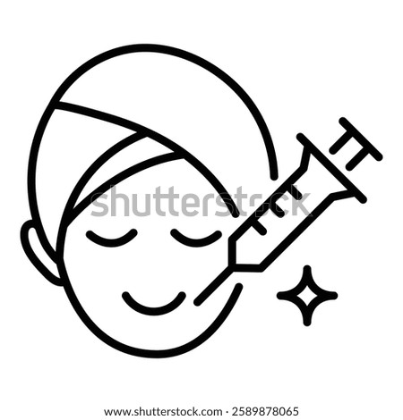 Head with injection icon, symbolizing cosmetic treatments, beauty enhancements, skincare procedures, or aesthetic medicine.