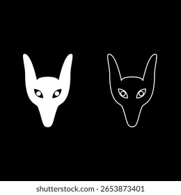 Head jackal set icon branco cor vetor ilustração imagem simples sólido contorno linha fino estilo plano