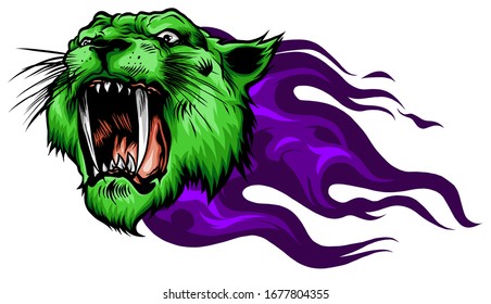 head Jaguar with Flame Tattoo vector illustration