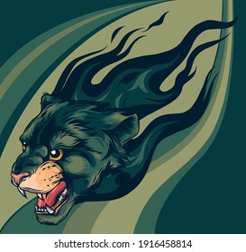 head Jaguar with Flame Tattoo vector illustration