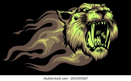 head Jaguar with Flame Tattoo vector illustration