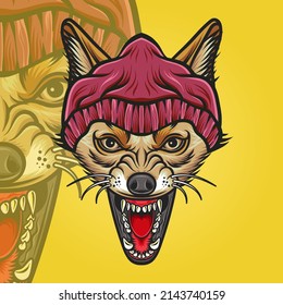 Head jakal wearing beanie vector illustration