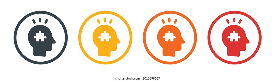 Head with jigsaw piece icon. Amnesia icon. Memory loss. Brain injury symbol