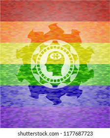 head with jigsaw puzzle piece icon inside lgbt colors emblem 