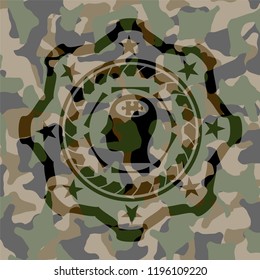 head with jigsaw puzzle piece icon on camo texture