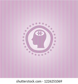 head with jigsaw puzzle piece icon inside pink icon or emblem