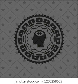 head with jigsaw puzzle piece icon inside dark badge or emblem