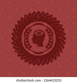 head with jigsaw puzzle piece icon inside red icon or emblem