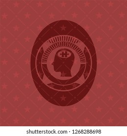 head with jigsaw puzzle piece icon inside red icon or emblem