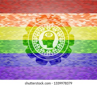 head with jigsaw puzzle piece icon inside lgbt colors emblem 