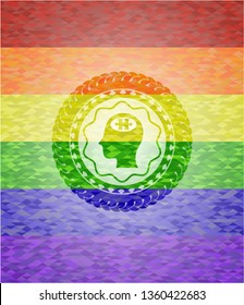head with jigsaw puzzle piece icon inside lgbt colors emblem head with jigsaw puzzle piece icon inside lgbt colors emblem
