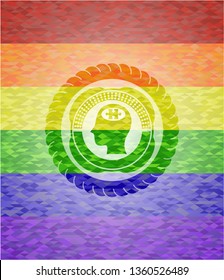 head with jigsaw puzzle piece icon inside lgbt colors emblem 