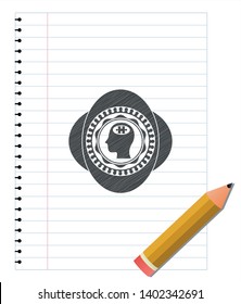 head with jigsaw puzzle piece icon emblem draw with pencil effect. Vector Illustration. Detailed.