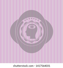 head with jigsaw puzzle piece icon inside pink emblem