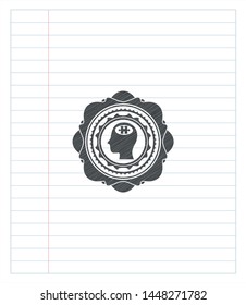 head with jigsaw puzzle piece icon pencil emblem. Vector Illustration. Detailed.