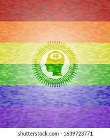 head with jigsaw puzzle piece icon inside lgbt colors emblem 