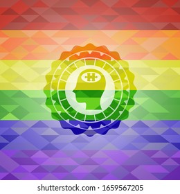 head with jigsaw puzzle piece icon on mosaic background with the colors of the LGBT flag
