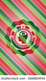 head with jigsaw puzzle piece icon inside christmas emblem background. 