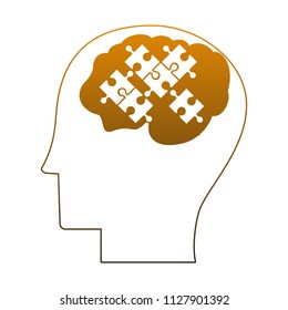 Head with jigsaw in yellow lines