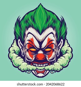 Head Joker Smoking Joint Cloud Vector illustrations for your work Logo, mascot merchandise t-shirt, stickers and Label designs, poster, greeting cards advertising business company or brands.