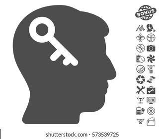 Head Key icon with bonus uav service pictograph collection. Vector illustration style is flat iconic symbols on white background.