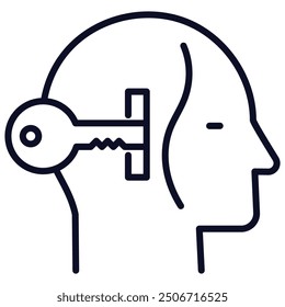 Head with Key Icon Design. Represents Head, Key, Security, Mental Protection. Vector icon.