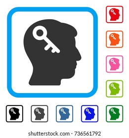Head Key icon. Flat grey iconic symbol inside a light blue rounded square. Black, gray, green, blue, red, orange color versions of Head Key vector. Designed for web and app interfaces.