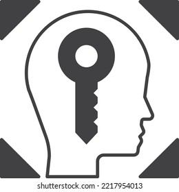 head and key illustration in minimal style isolated on background