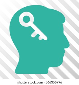 Head Key vector icon. Illustration style is flat iconic cyan symbol on a hatch transparent background.