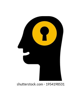 head with keyhole like open your mind sign. flat cartoon trend modern simple therapy logotype graphic art design isolated on white. concept of expansion of consciousness and making easy decision