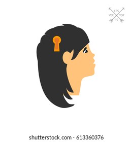 Head with keyhole as personality concept