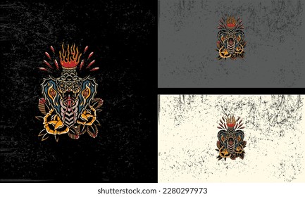 head king cobra and flowers vector mascot design