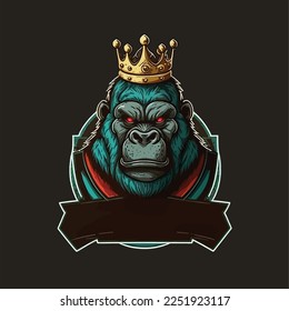 head of King Gorilla with red eyes, esports mascot design, gaming logo template, illustration