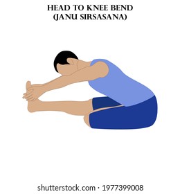Head to knee bend yoga workout. Janu Sirsasana. Man doing yoga illustration on the white background. Vector illustration