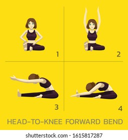 Head To Knee Forward Bend Yoga Manga Tutorial How Cartoon Vector Illustration