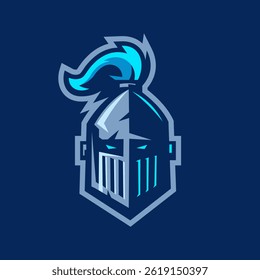Head Knight esport game logo design illustration vector. Warrior in dark and blue