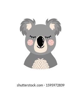 The head of a koala on an isolated white background.Cute animal. Vector illustration