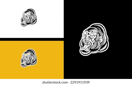 head kong with fangs vector line art design