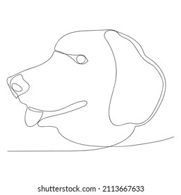 La cabeza de un perro labrador dibujado en una línea. Concepto de logotipo, volante, pancarta. Esquema