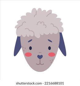 Head of lamb cute animal. Nursery decoration, baby card or invitation design cartoon vector illustration