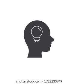 Head with lamp bulb icon. Human head idea symbol. Vector.