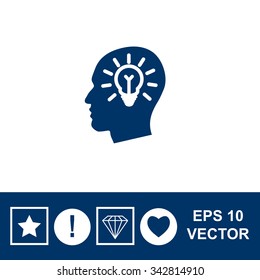 Head with lamp bulb sign icon. 
